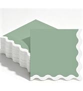Houuqe 80 Pcs Sage Green and White Scalloped Cocktail Napkins Green Wavy Edge Napkins 6.5'' Dispo...