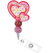 Cosmisun Valentines Day Badge Reel - Love Heart Badge Holder Cute Pink Glitter Heart Retractable ...