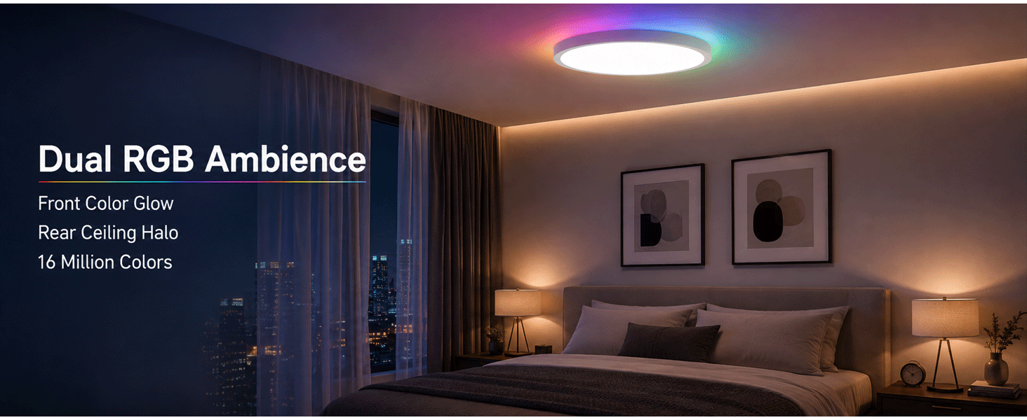 WULILI Smart RGB Ceiling Light with front glow, rear halo and 16 million colors