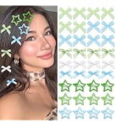 STGDAK 36 Pcs Star Hair Snap Clips Green Mini Hair Bow Clips Ribbon Star Barrettes Cute Hair Bows...
