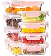 YARYOUNG 16PCS (8 Bowls + 8 Lids) High Borosilicate Glass Meal Prep Containers, Food Storage Cont...
