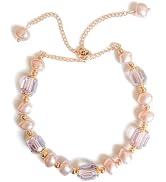 Jemjosh dainty simulated rose-gold pearl and artificial purple crystal bracelet golden adjustable...