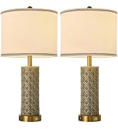 bdayanx Set of 2 Table Lamp for Living Room Bedroom Farmhouse,26'' Touch Control Bedroom Smoke Gr...