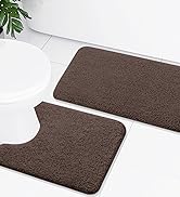 Buganda Microfiber Bathroom Rugs Set 2 Pieces - Shaggy Soft Bath Mat & U-Shaped Toilet Rug, Non-S...
