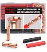 BAALA 100 PCS 14-12 Gauge Flared Barrel Butt Connectors Crimp Butt Splice Connector Kit Bare Copp...