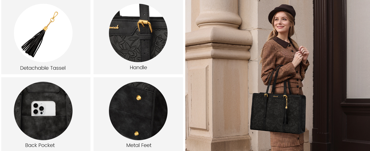 laptop bag tote purses women messenger work leather computer compartment 15.6 inch large handbag