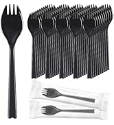 EUSOAR Plastic Spoons, 50pcs 6.3"x1.2" Black Long Handle Disposable Sporks Individually Wrapped C...