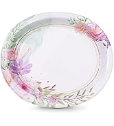 Tyzarglef 50 Count Floral Oval Paper Plates, 10" x 12.5" Large Disposable Dinner Serving Platters...