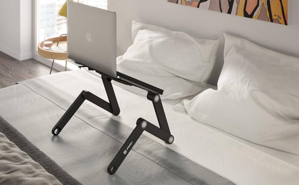 adjustable foldable laptop stand holder lap desk tray for lying down in for bed computer cooling fan