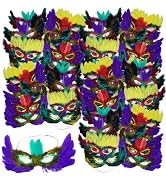 4E's Novelty Bulk Mardi Gras Masks With Feathers for Adult Men Women, Masquerade Party Masks for ...