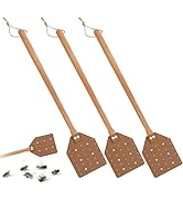 ZOCONE 3 Pack Leather Fly Swatters with Lanyard, Sturdy Fly Swatter Heavy Duty Wood Fly Swatter f...