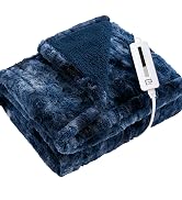 Navy Faux Fur Heated Blanket