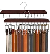 Belt Hanger for Closet, Sturdy Wood Belt Rack Closet Accessories with 14 Hooks Belt Organizer for...