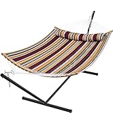 SUPERJARE Hammock with Stand, 2 Person Heavy Duty Hammock Frame, Detachable Pillow & Strong Curve...