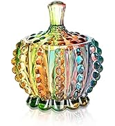 Joeyan 6 oz Colorful Embossed Glass Jars with Lid - Crystal Glass Candy Dishes - Iridescent Candy...