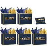 5 Senses Gift Bags for Him Her with Labels, Handles & Tissue Paper - Gold Foil Five Senses Gift B...