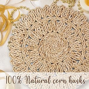 woven placemats; woven placemats set of 12; round placemats; embroidered placemats; wicker chargers