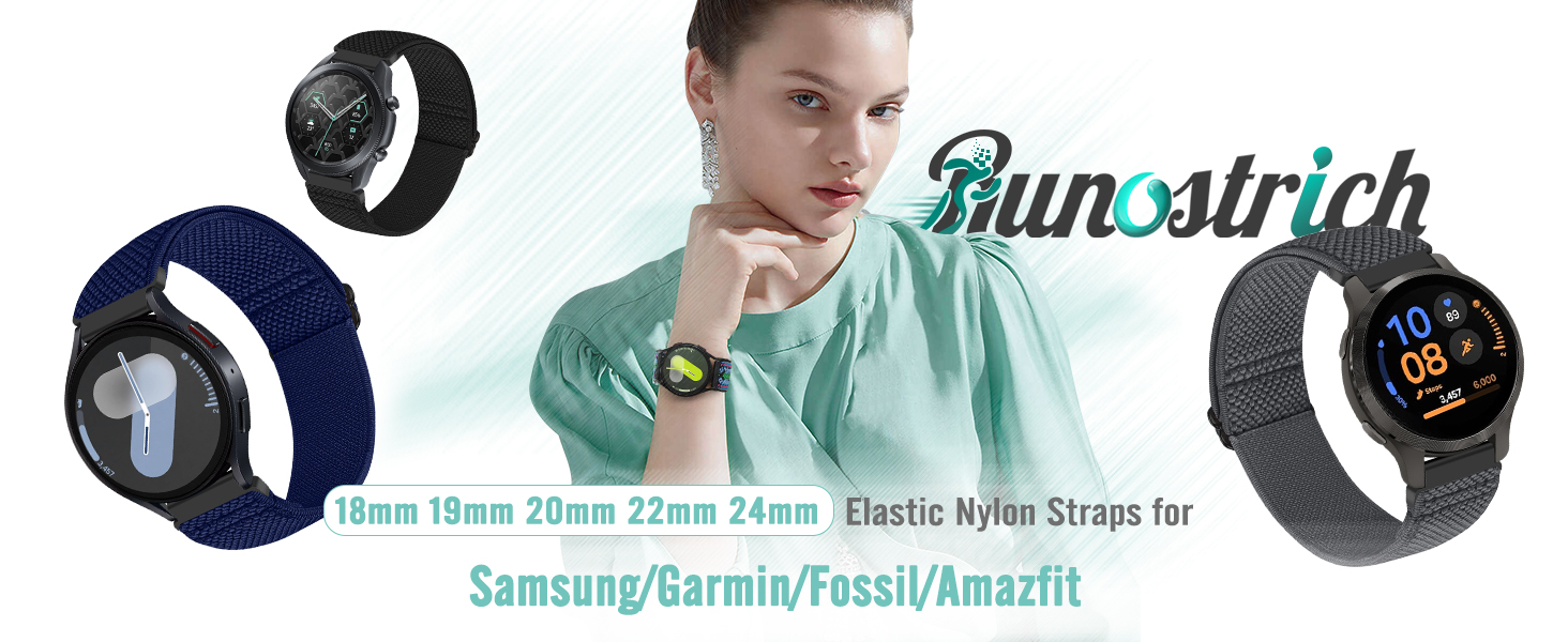 18mm 19mm 20mm 22 24mm Elastic Nylon Bands for Samsung/Garmin/Fossil/Amazfit