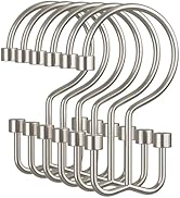Amazer Nickel Shower Curtain Hooks, 12PCS Minimalist Simple Double Shower Curtain Rings, Rust-Res...