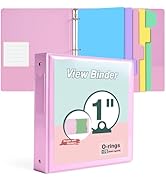 3 Ring Binder 1 inch,Cute Binder Organizer with 5 Tab Dividers Fits 175 Sheets of 8.5x11 Paper, C...