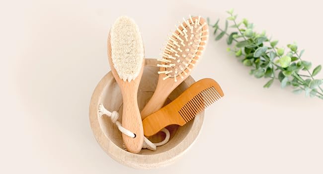 baby hair brush comb newborn set wooden goat bristles cradle cap boys girls toddlers hairbrush