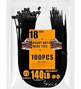WISLIGHT Black Zip Ties140 Pounds Tensile Strength18 Inchx0.3 Inch 100 pcs, Heavy Duty Wire Ties,...