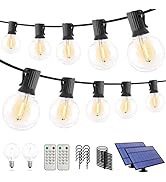 Solar Outdoor String Lights 50ft*2 G40 Globe Outdoor Lights with 30 Waterproof Dimmable Bulbs ,3-...