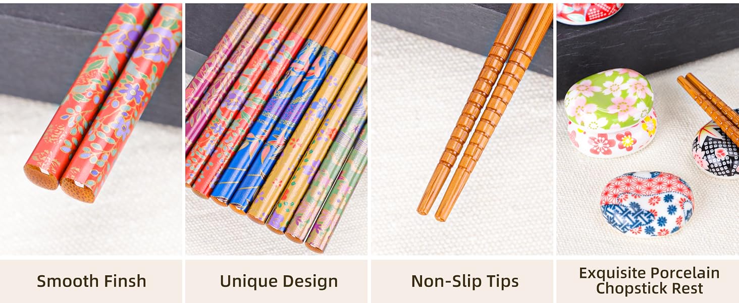 Reusable Bamboo Chopsticks with Ceramic Holders Japanese Style Natural Bamboo Chop Sticks