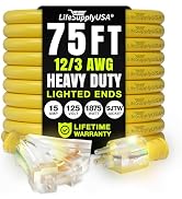 75ft Outdoor/Indoor Extension Cord 3-Outlet 12/3 Gauge Extra Heavy Duty 3 Prong SJTW, Waterproof,...
