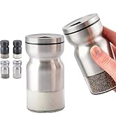 HOME EC Glass Salt and Pepper Shakers Set with Adjustable Pour Holes - Stainless Steel Salt Shake...