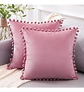 Top Finel Decorative Throw Pillow Covers with Pom Poms Soft Particles Velvet Solid Cushion Covers...