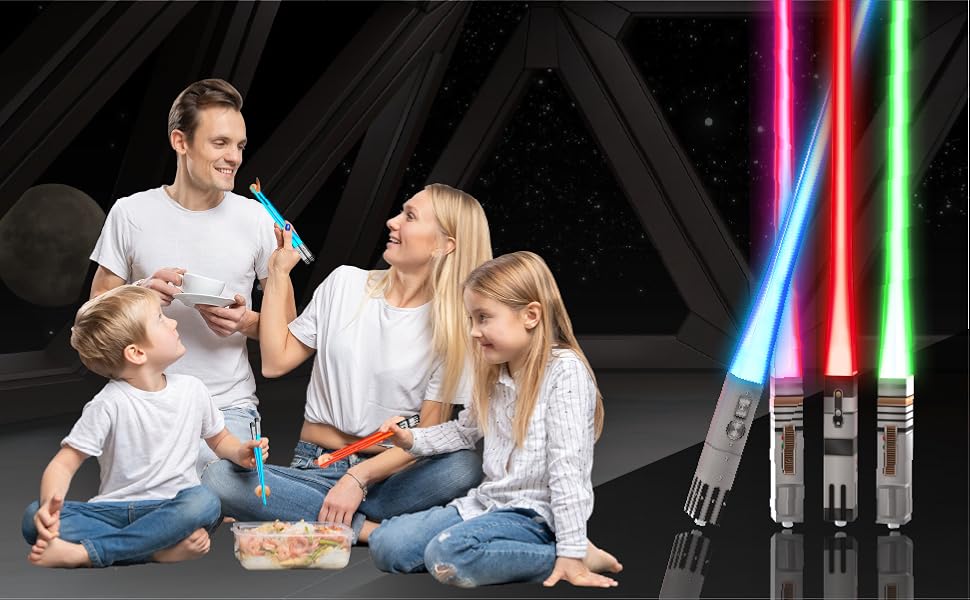 Saber Chops Family Photo enjoying our Lightsaber Chopsticks
