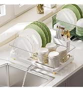 jioko Plastic Dish Drying Rack for Kitchen Counter, Dishes Strainer with Drainboard Set for Sink ...