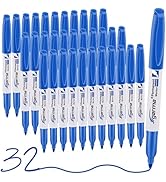 Cgerma Permanent Markers Fine Point, 32 Pack Blue Fine Tip Permanent Markers Set, Quick Drying, F...