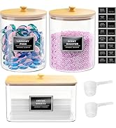 2+1 Pack Glass Laundry Pods Container & Acrylic Dryer Sheet Holder, Clear Laundry Room Organizati...