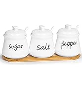 ONTUBE Porcelain Condiment Pots Set of 3 with Tray 12oz White