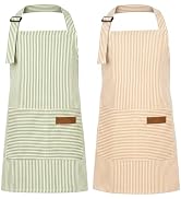 XLSXEXCL 2 Pack Stripes Kids Apron, Kids Cooking Aprons with 2 Pockets, Cute Aprons for Cooking f...