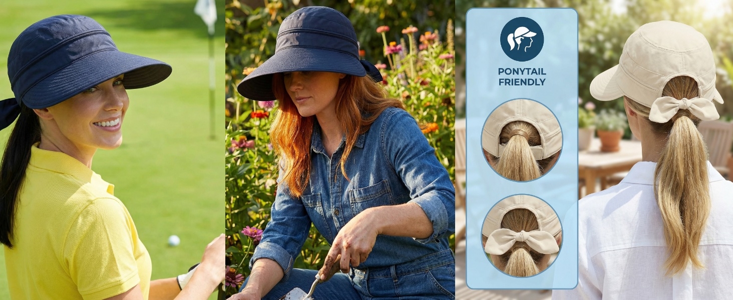 2-IN-1 ZIP OFF HAT WIDE BRIM SUN VISOR ponytail friendly