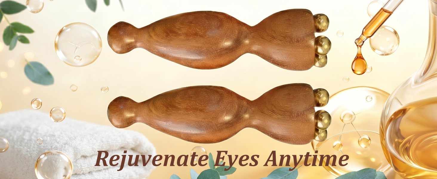 2-piece sandalwood facial massager set with copper roller beads.