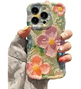 EYZUTAK Case for iPhone 14 Pro Max, Colorful Retro Oil Painting Flower Laser Glossy Cute Curly Wa...