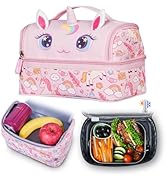 NOHOO Kids Insulated Lunch Bag Small Cute Reusable Pink Unicorn Food Box Bag for Girls Toddler Pr...
