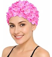 Housoutil Flower Swimming Caps, Floral Swim Cap Women, Vintage Flower Swimming Hat with Handcraft...