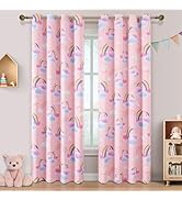 XiDi Pink Curtains for Girls Bedroom Decor 2 Panels Set 84 Inches Long Rainbow Kids Blackout Curt...