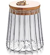 LUCKTE Strip Pattern Clear Glass Candy Jar with Bamboo Lid,Food Storage Jar,Glass Jar with Lid,Co...