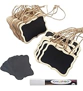 ONUPGO 20 Pack Chalkboard Tags with Liquid Chalk Marker, Mini Erasable Chalkboards with Hanging S...