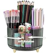 HUTUDD 360 Rotating Pen Pencil Holder for Desk, Pen Organizer with 5 Slots, Makeup Brush Holder, ...