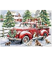 Motiloo 500 Piece Jigsaw Puzzle for Adults -Christmas Red Vintage Truck Box- Holiday Winter Dogs ...