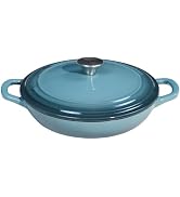 Flavehc Braiser Enameled Cast Iron Braiser 3 qt Braiser Pan with Lid Slateblue Shallow Cast Iron ...