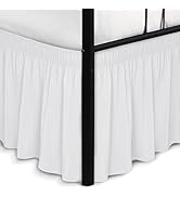 Biscaynebay Wrap Around Bed Skirts with Split Corners for Queen Beds 15" Drop, White Adjustable E...