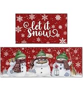 QXWREL Christmas Kitchen Rugs Set of Two Snowman Waterproof Non Slip Kitchen Mats Red Snowflake S...